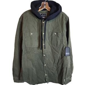 Valor Army Green Denim-like Buttondown Jacket with Hood, NWT, Small